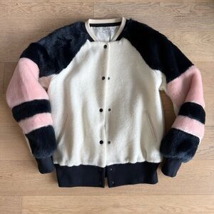 Zara faux Fur Jacket in Cream, Blue, and Pink